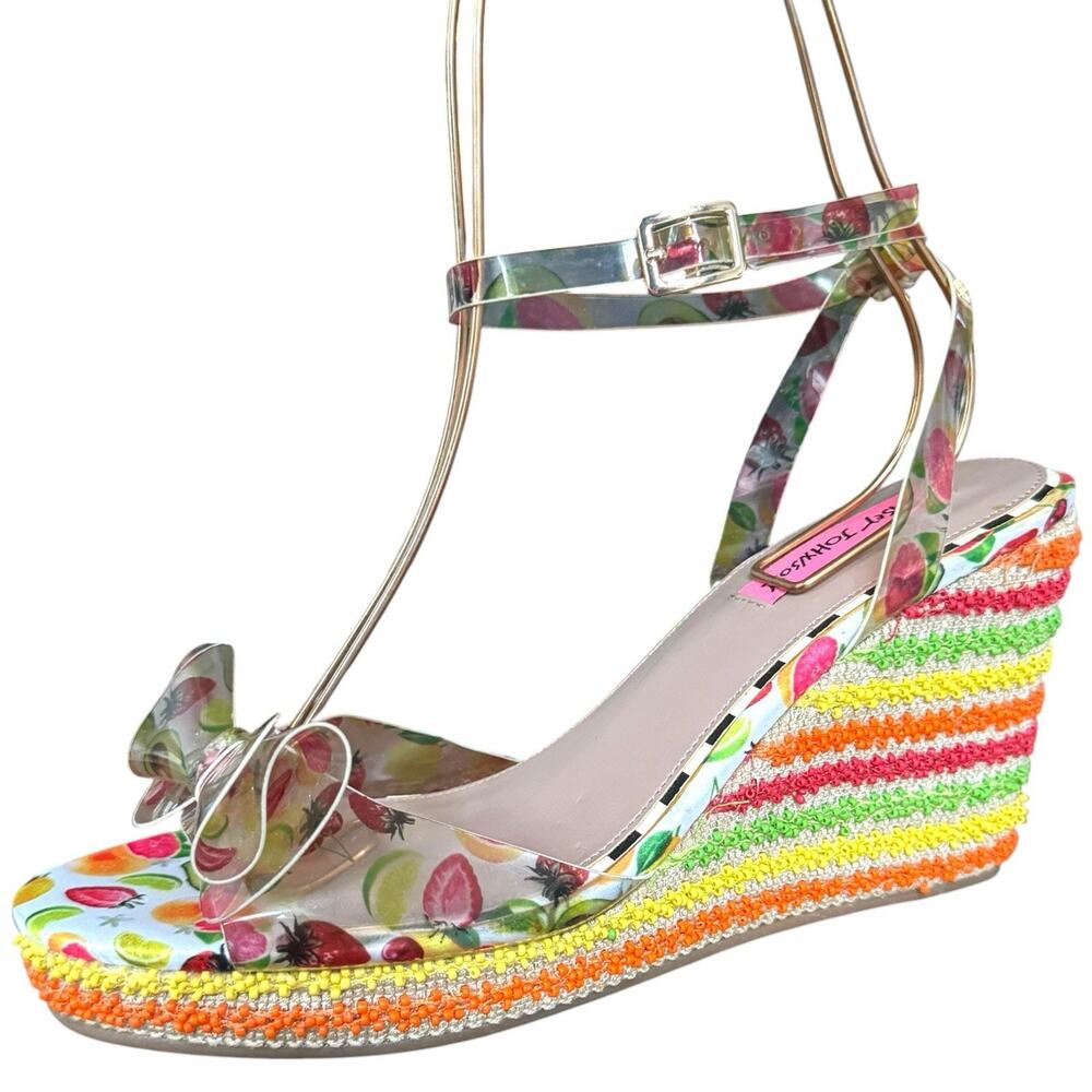 Betsey Johnson Elektra Wedge Espadrille Beaded Heel Sandals Women’s Size 8.5